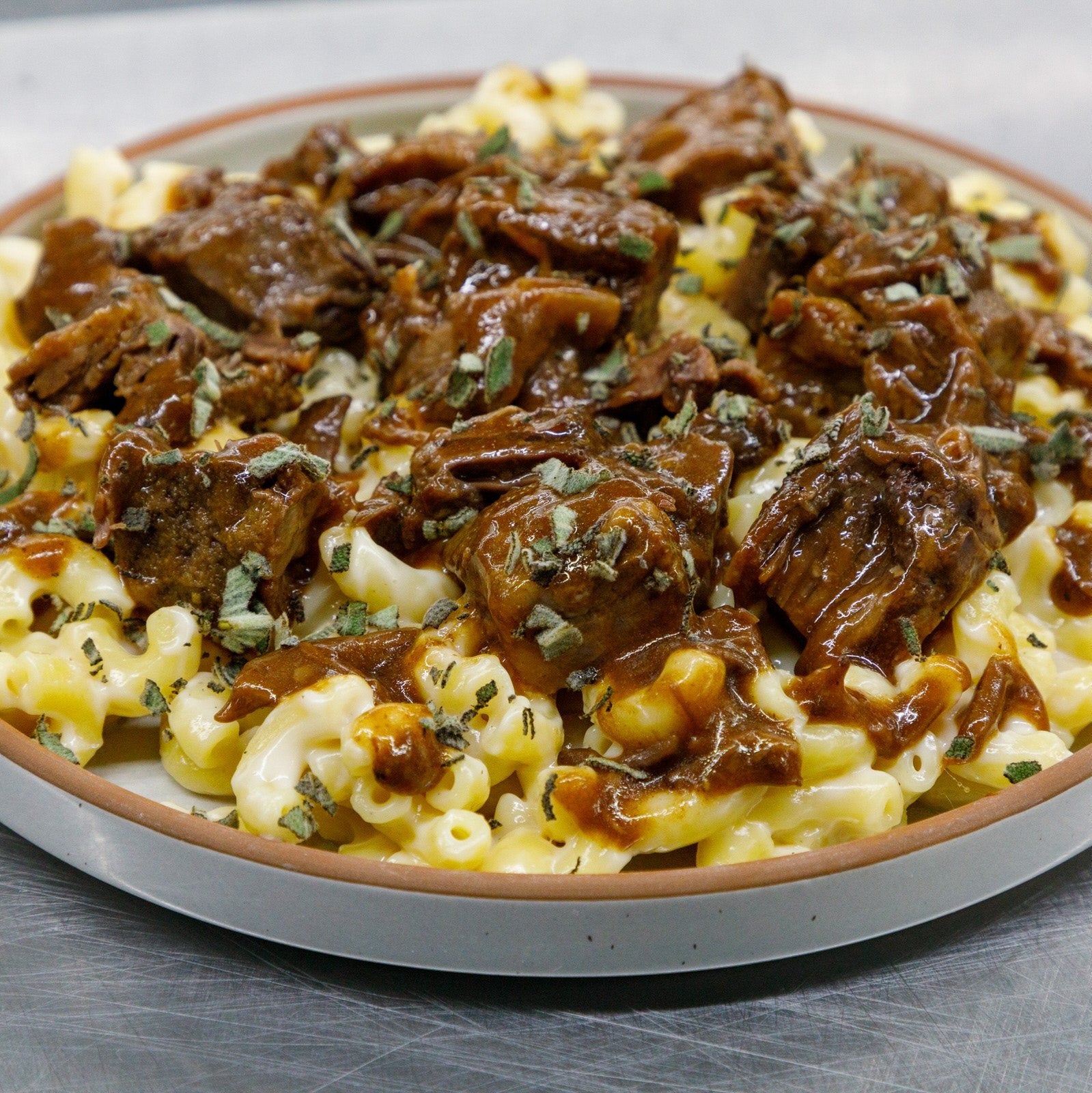 Braised Beef White Cheddar Truffle Mac